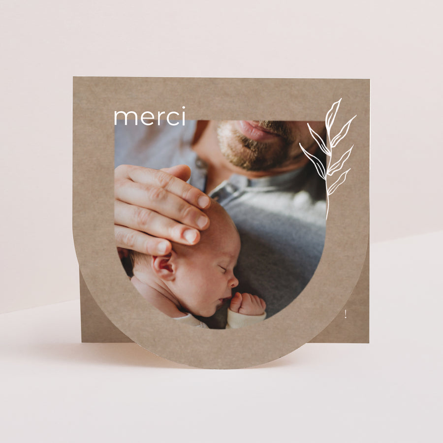 Remerciements Naissance Carré double volet demi-lune brin et kraft photo