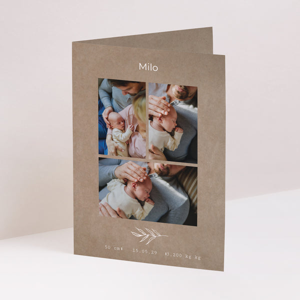 Faire-part Naissance Portrait double volet Brin et kraft photo