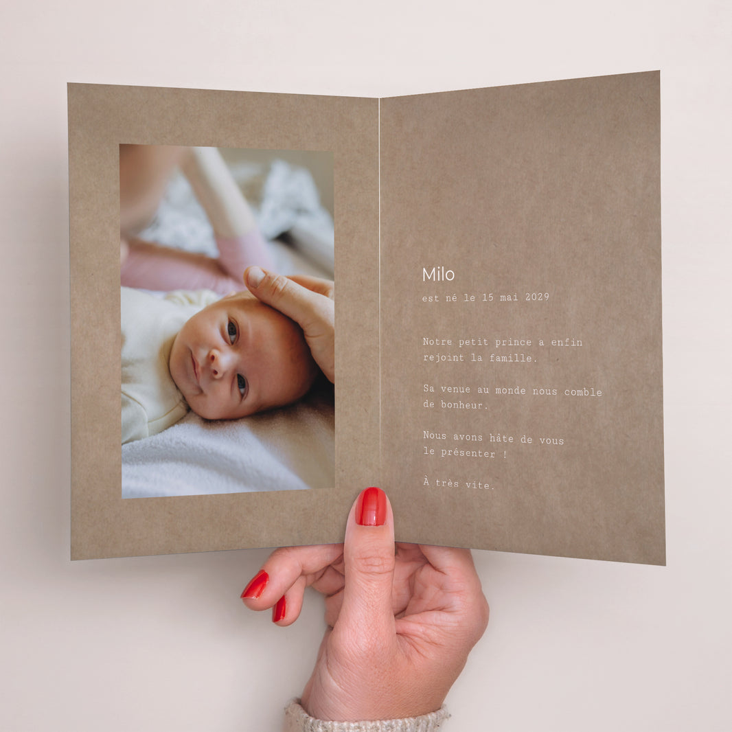 Faire-part Naissance Portrait double volet brin et kraft photo N° 2