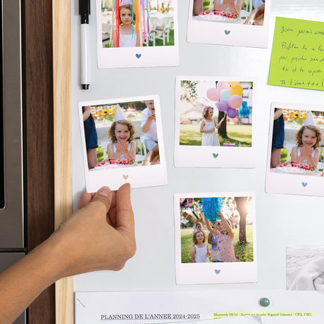 Tirage photo Anniversaire Enfant Lot de 12, magnétique Cœur en Couleur
