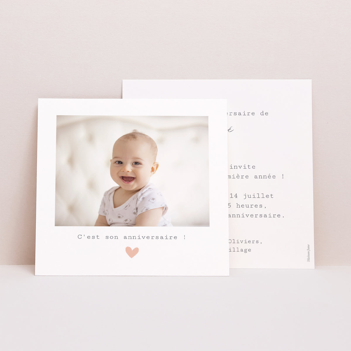 Invitations Anniversaire Enfant Carré Cœur en Couleur photo N° 1