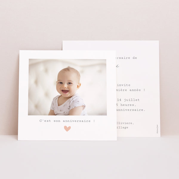 Invitations Anniversaire Enfant Carré Cœur en Couleur photo