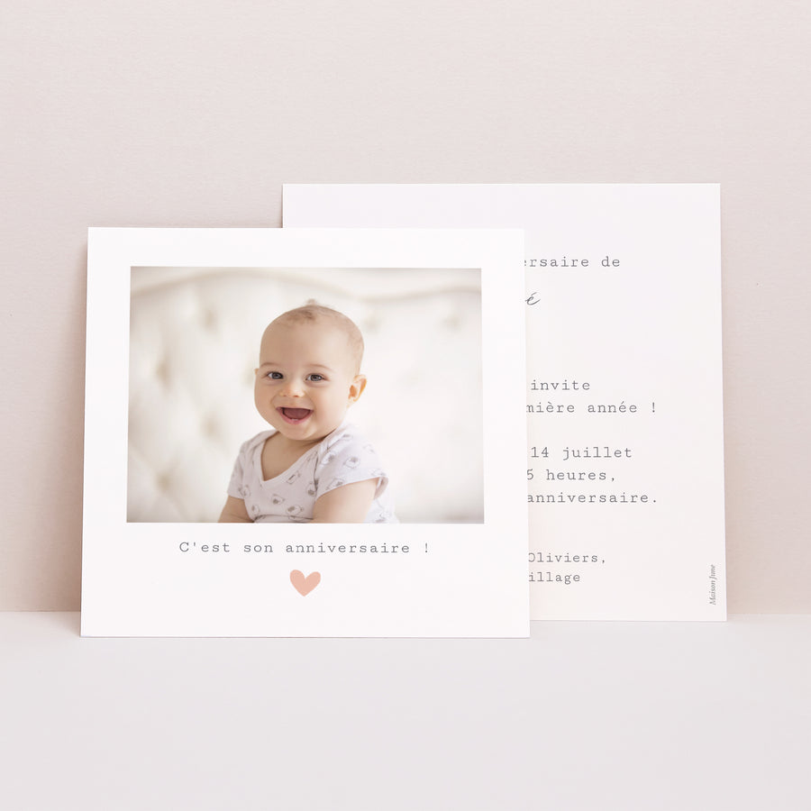 Invitations Anniversaire Enfant Carré Cœur en Couleur photo