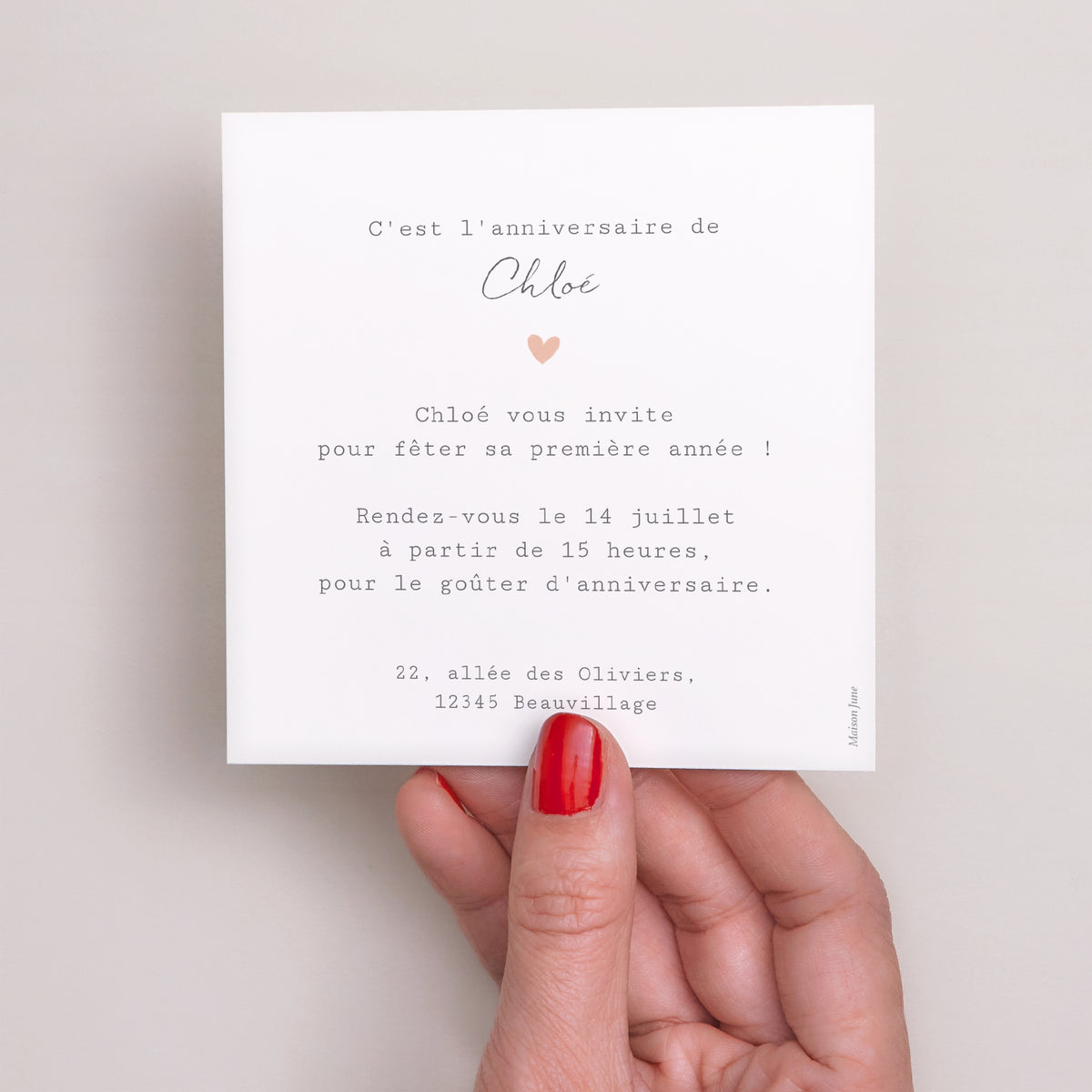 Invitations Anniversaire Enfant Carré Cœur en Couleur photo N° 3