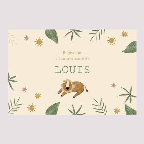 Panneau bienvenue Anniversaire Enfant Paysage 90 x 60 cm Animaux Savane