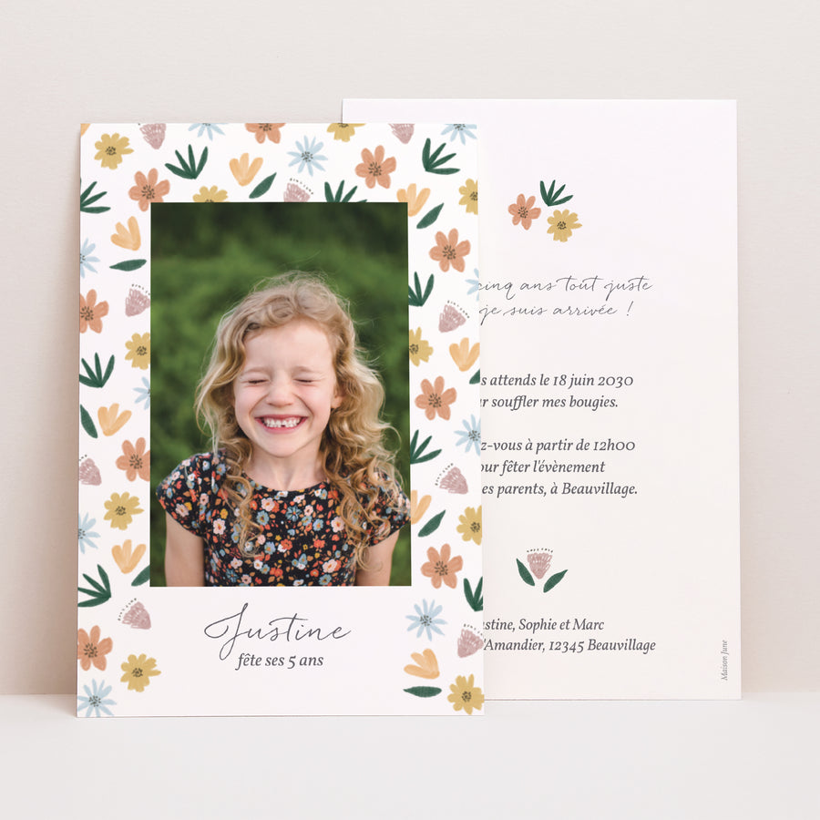 Invitations Anniversaire Enfant Portrait Fleurs photo