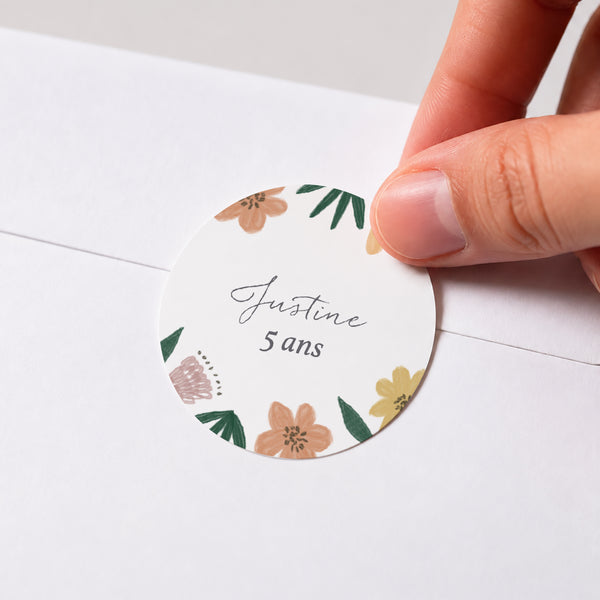 Sticker Anniversaire Enfant Rond Fleurs photo