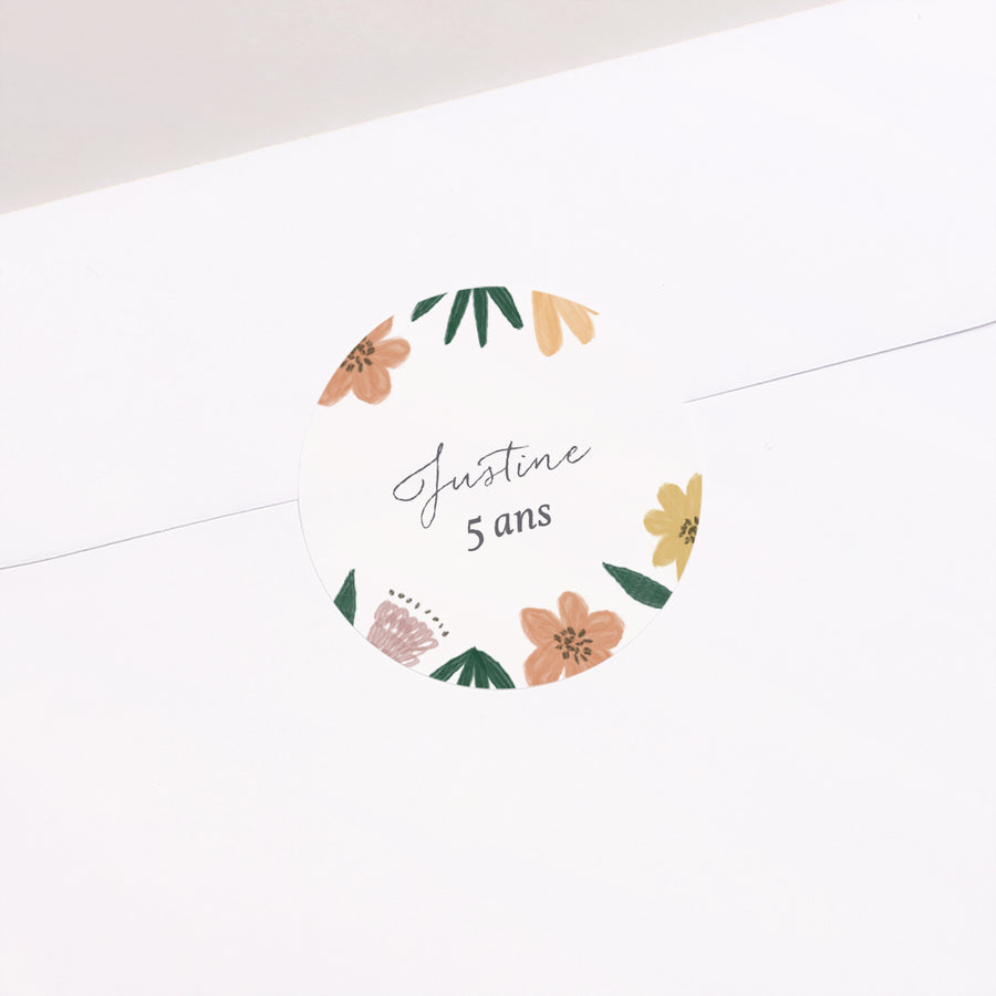 Sticker Anniversaire Enfant Rond Fleurs photo