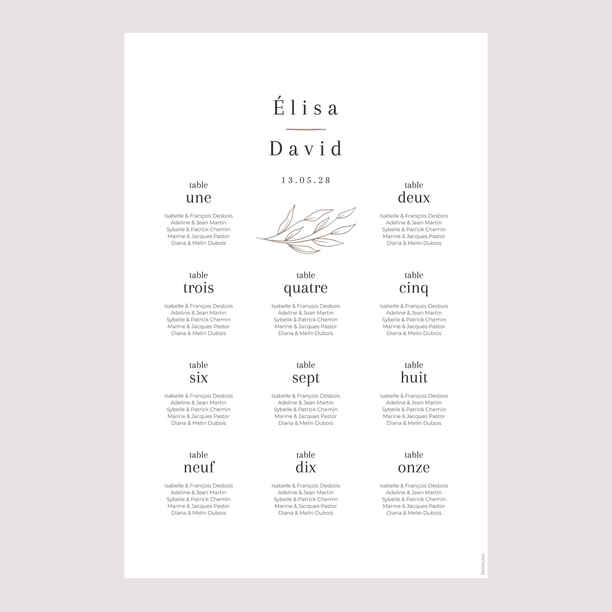 Plan de table Mariage Portrait 60 x 90 cm Alliance romantique photo N° 2