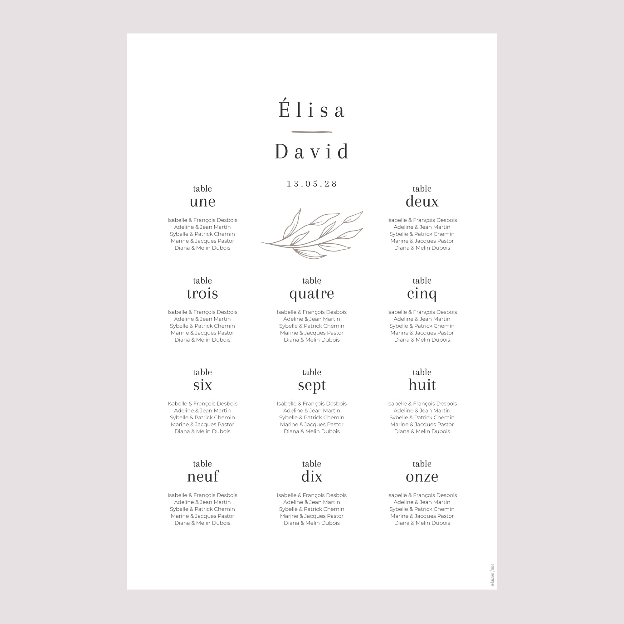 Plan de table Mariage Portrait 60 x 90 cm Alliance romantique photo N° 2