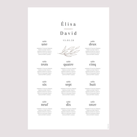 Plan de table Mariage Portrait 60 x 90 cm Alliance romantique