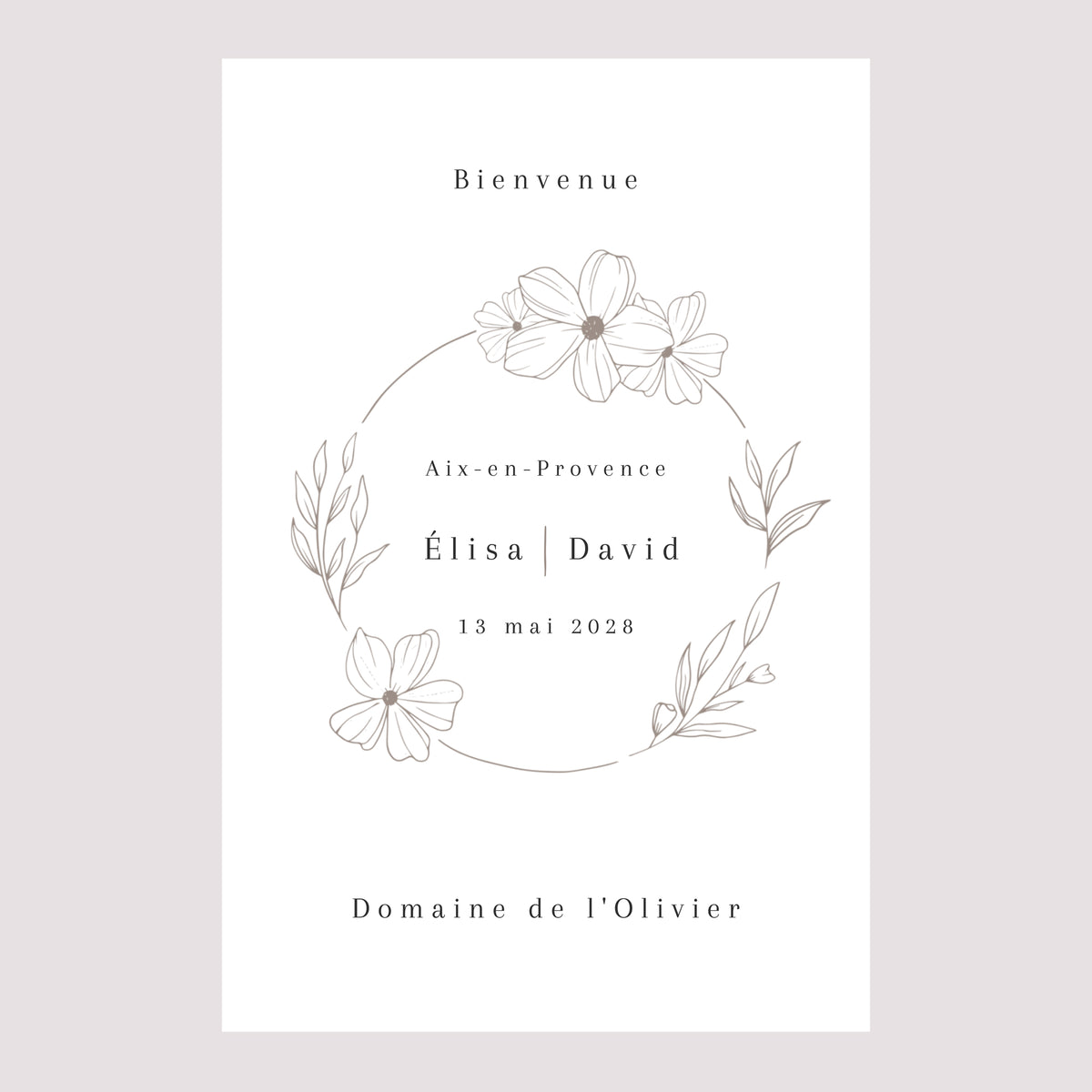 Panneau bienvenue Mariage Portrait 60 x 90 cm Alliance romantique photo N° 2