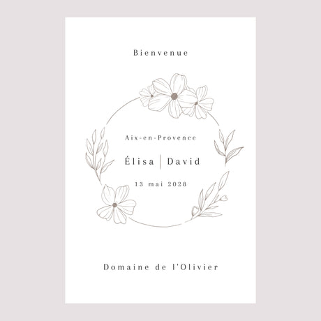 Panneau bienvenue Mariage Portrait 60 x 90 cm Alliance romantique