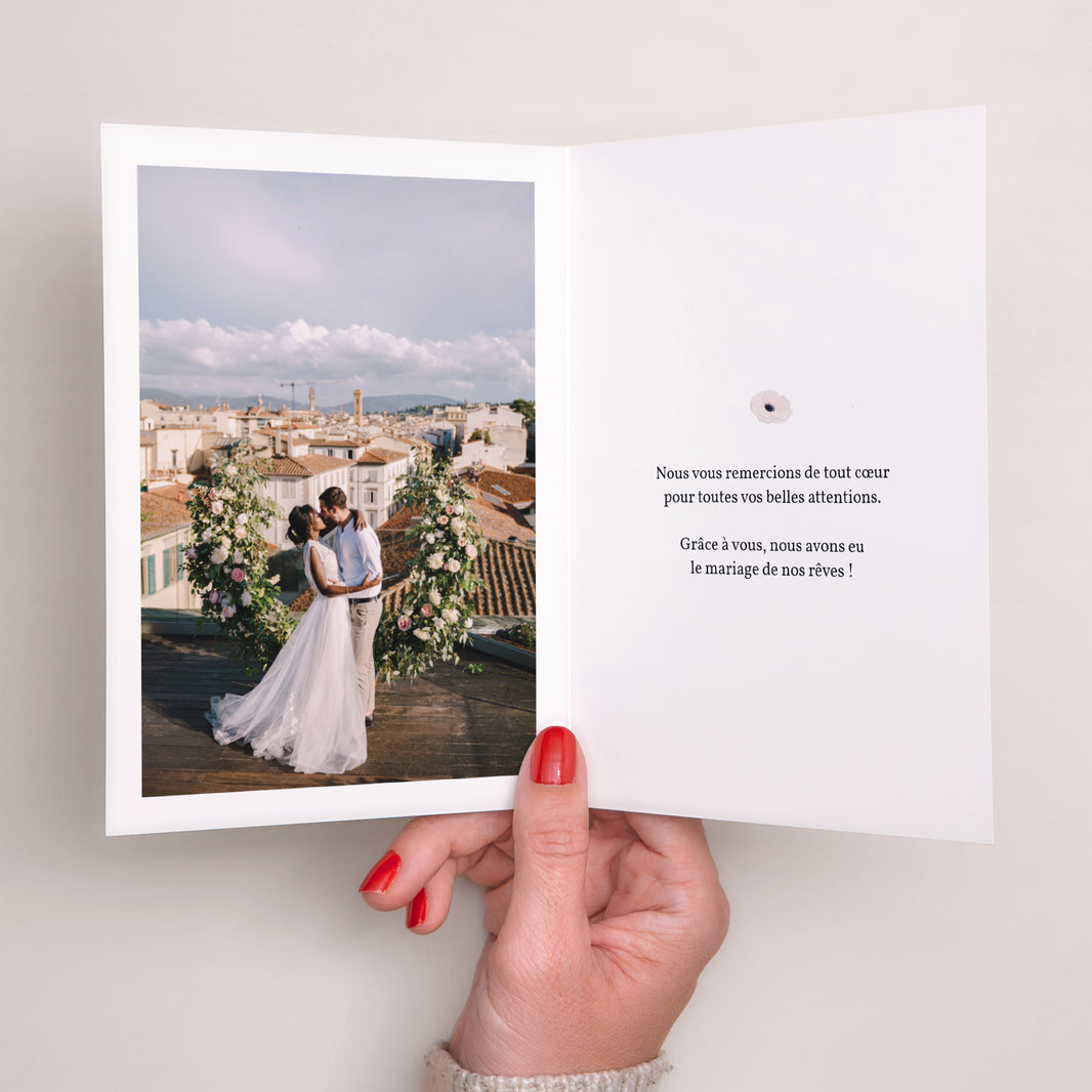 Remerciements Mariage Portrait double volet Cadre romantique photo N° 2