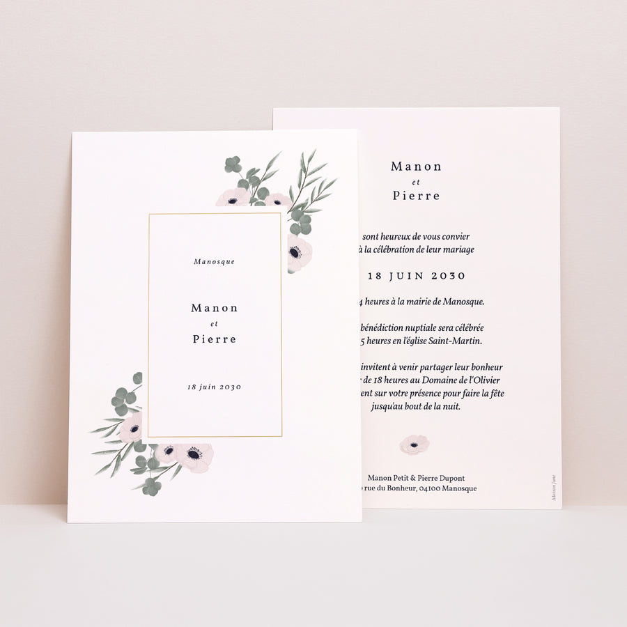 Faire-part Mariage Portrait Cadre romantique photo
