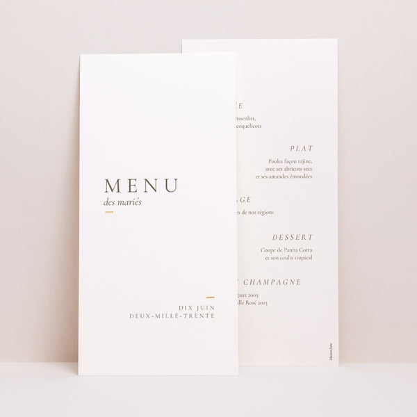 Menu Mariage Panoramique portrait Dorure élégante photo