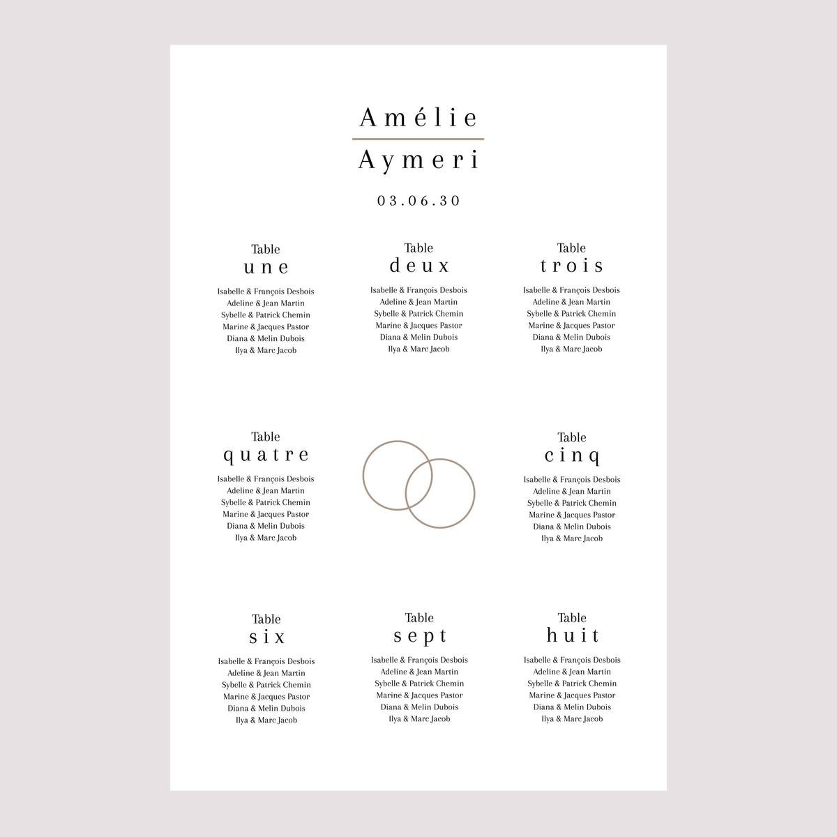 Plan de table Mariage Portrait Destins liés photo N° 2
