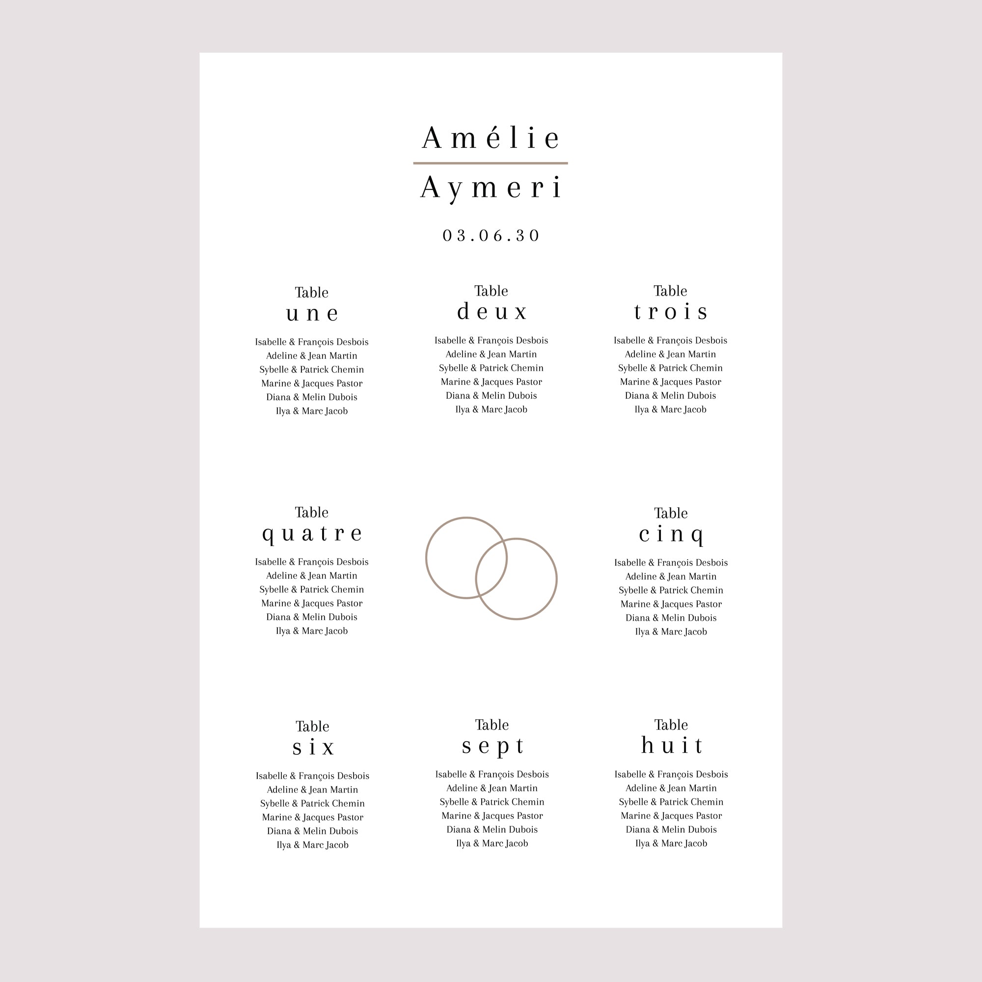Plan de table Mariage Portrait Destins liés photo N° 2