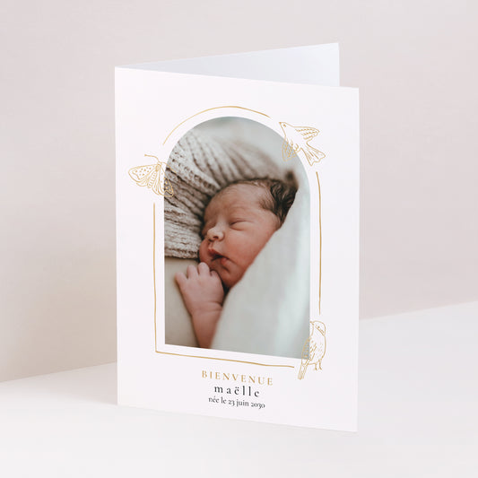 Faire-part Naissance Portrait double volet Printemps Doré photo