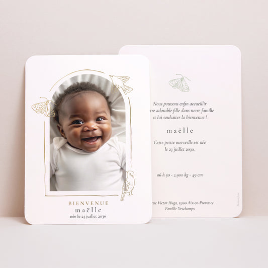 Faire-part Naissance Portrait, bords arrondis Printemps Doré photo
