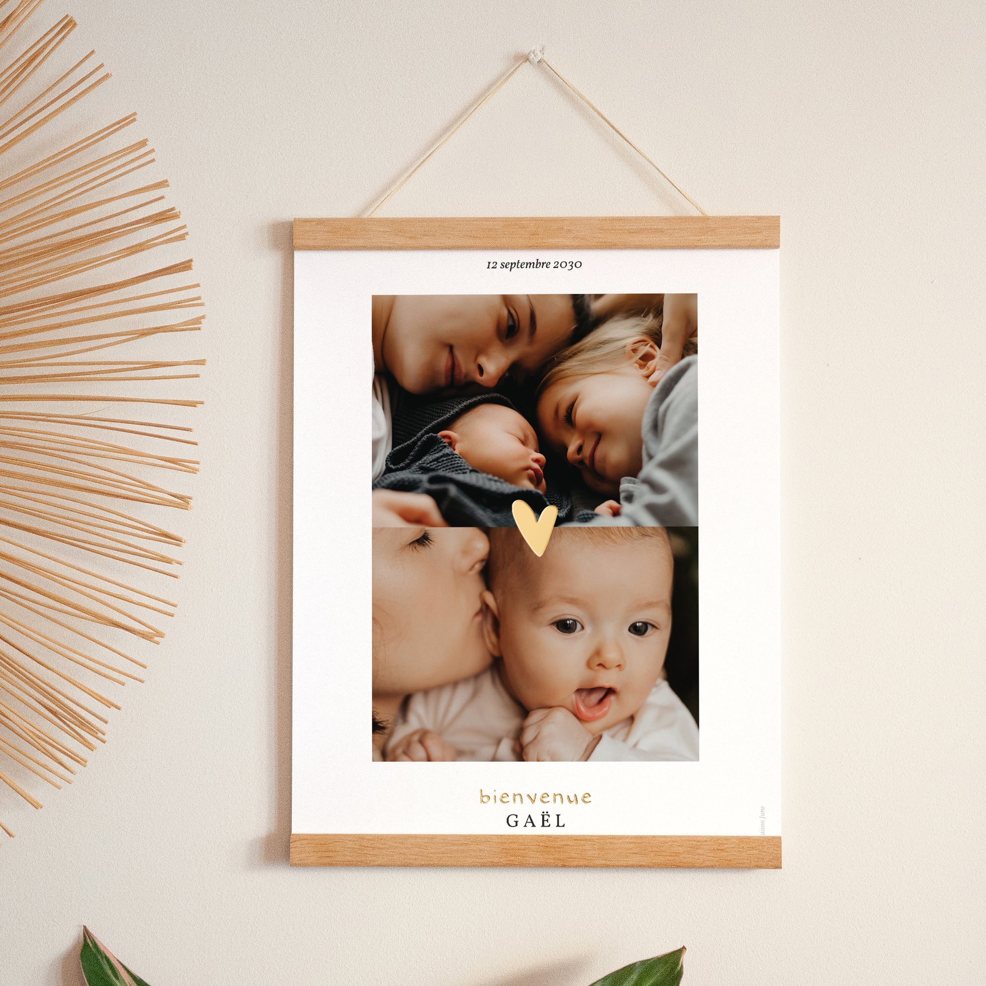 Affiche Naissance Portrait 30 x 40 cm Coeur dorure multiphotos photo N° 1