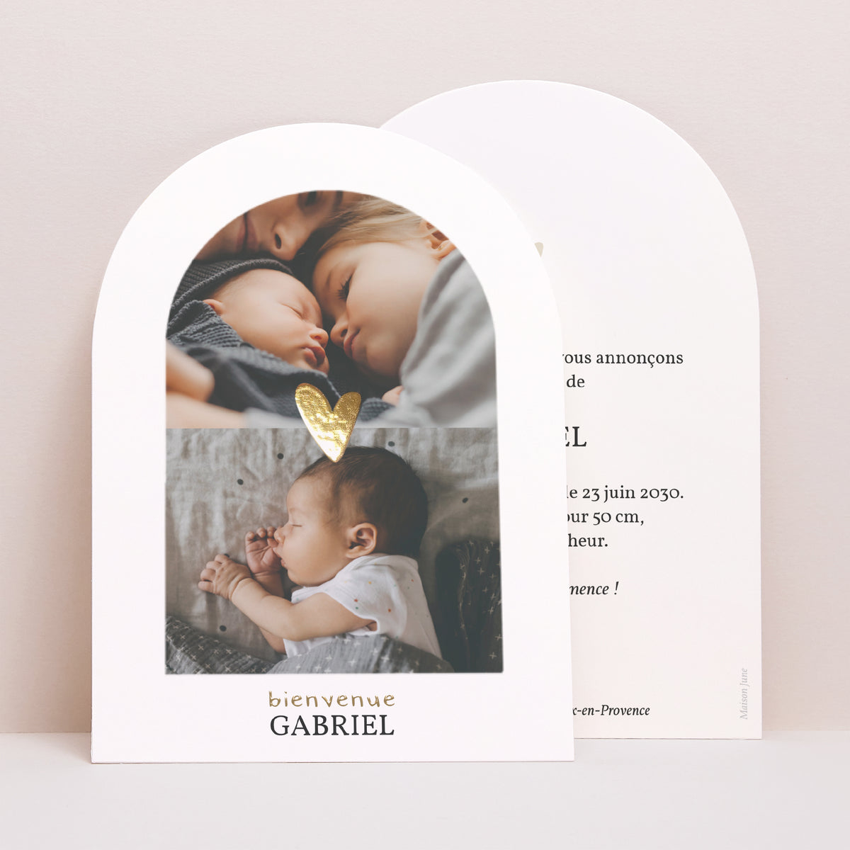 Faire-part Naissance Petite arche Coeur dorure multiphotos photo