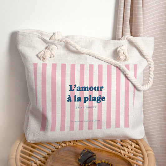 Sac cabas Objets Anse en corde L'amour à la plage rose photo