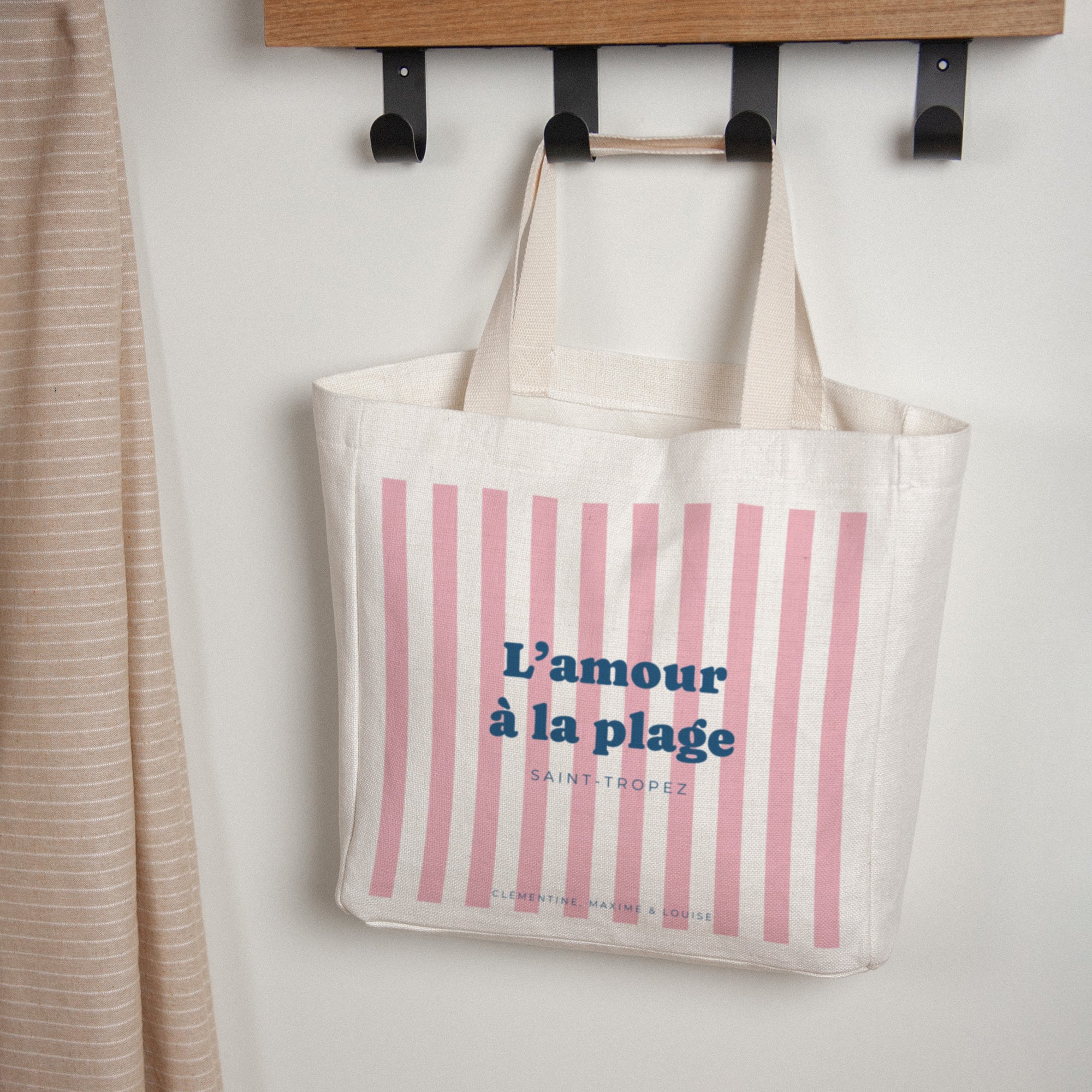Tote bag Objets Anse en toile L'amour à la plage rose photo N° 1