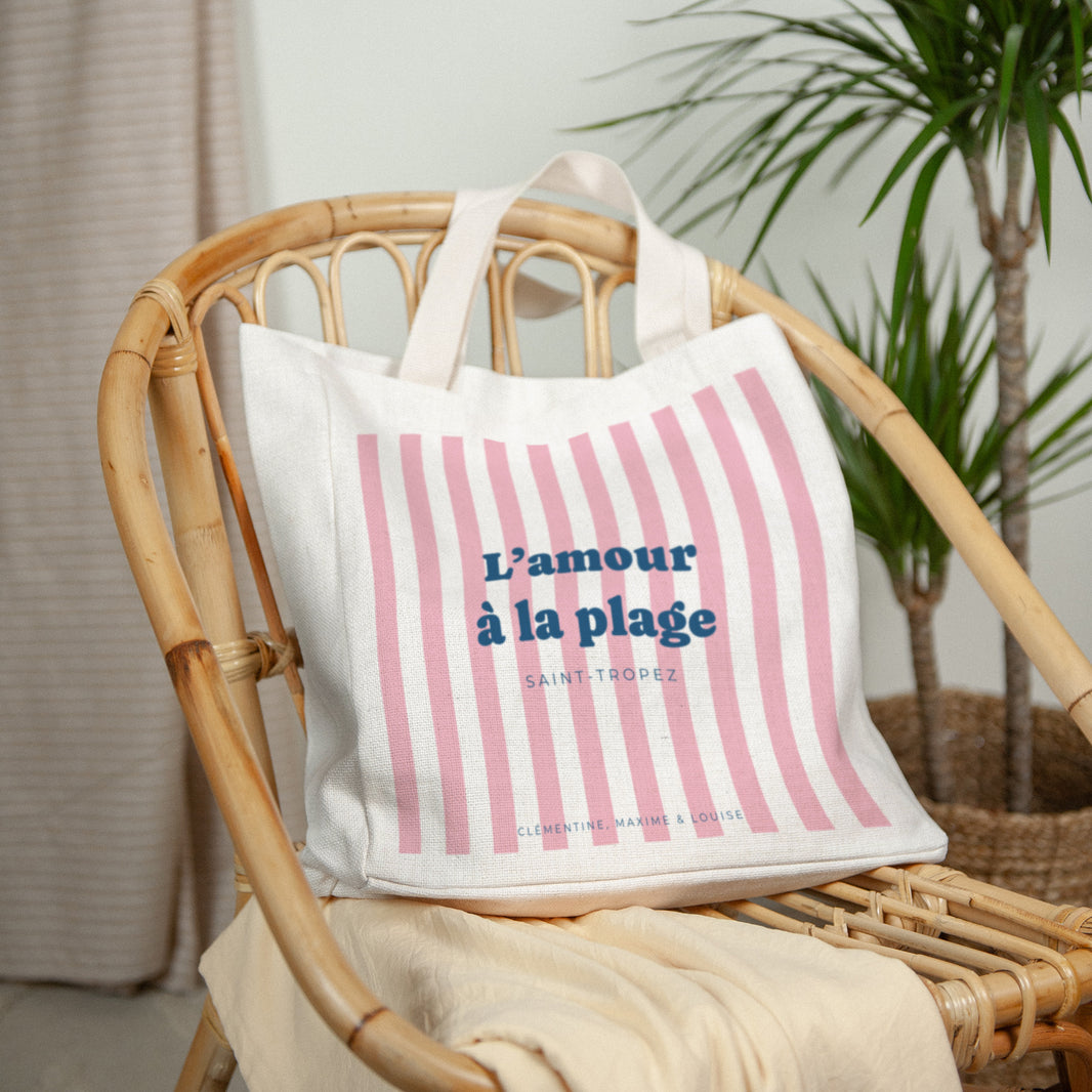 Tote bag Objets Anse en toile L'amour à la plage rose photo N° 2