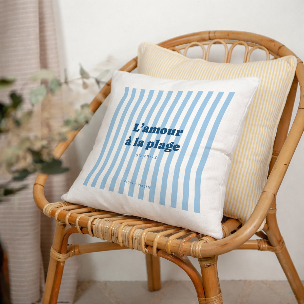 Coussin Objets Beige naturel L'amour à la plage bleu photo N° 2