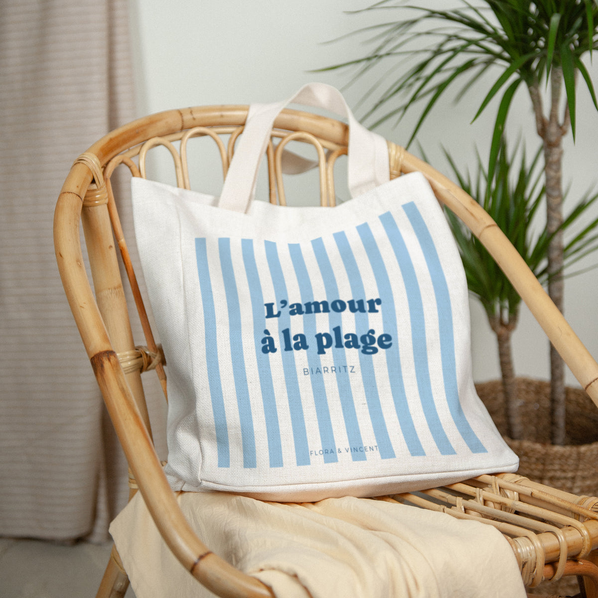 Tote bag Objets Anse en toile L'amour à la plage bleu photo N° 2