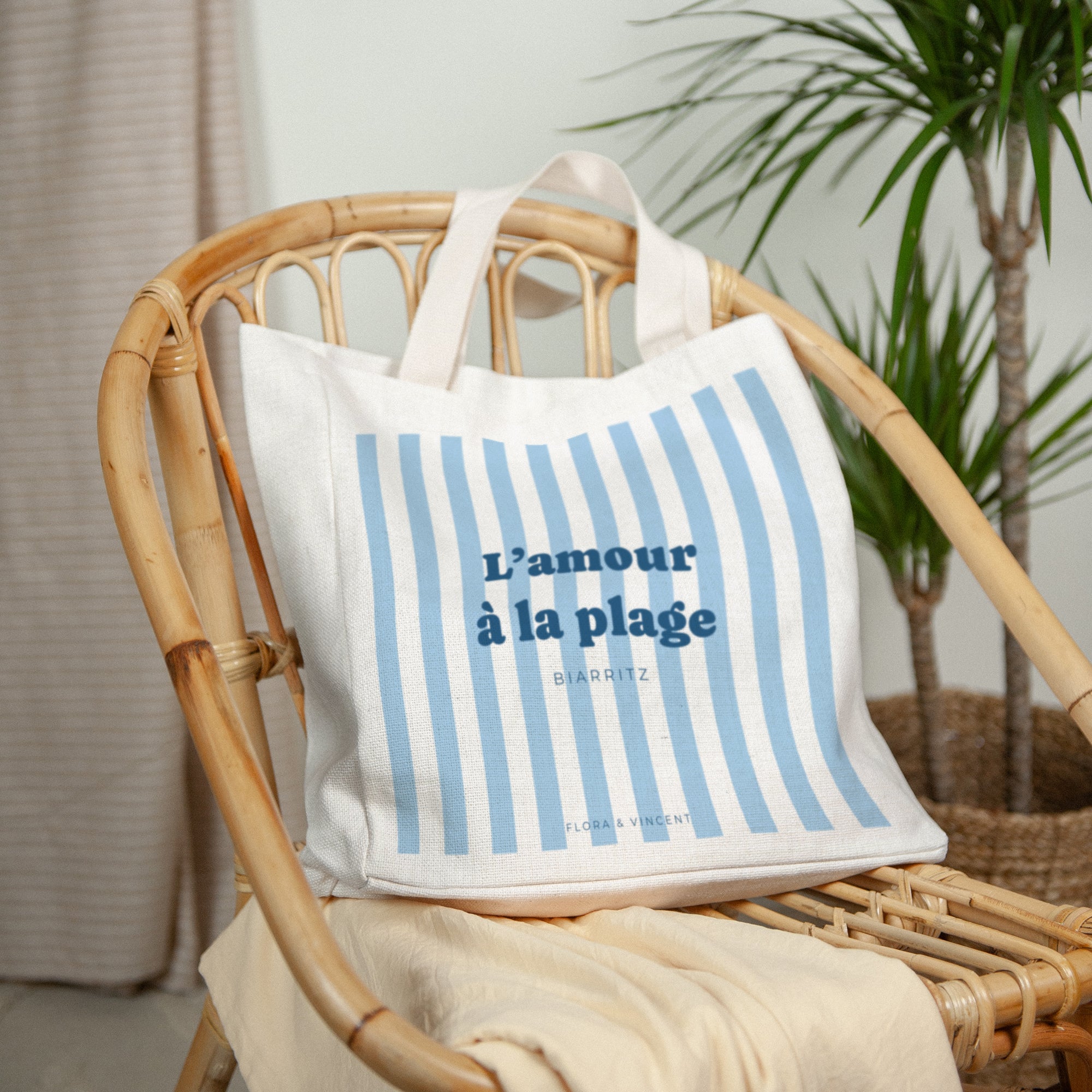 Tote bag Objets Anse en toile L'amour à la plage bleu photo N° 2