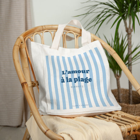 Tote bag Objets Anse en toile L'amour à la plage bleu