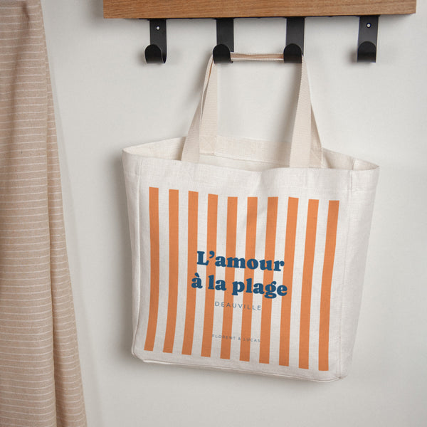 Tote bag Objets Anse en toile L'amour à la plage orange photo