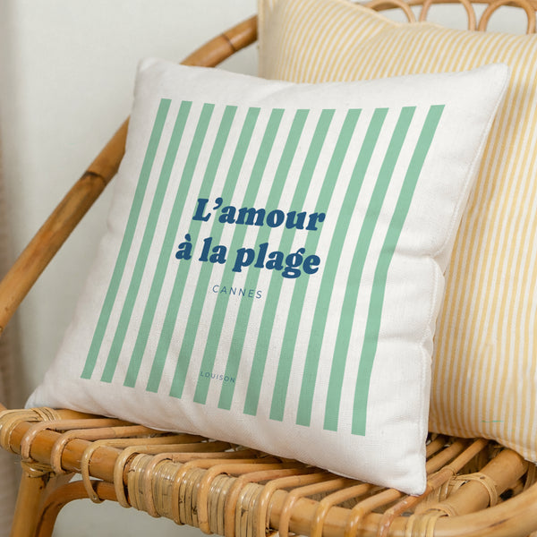 Coussin Objets Beige naturel L'amour à la plage vert photo