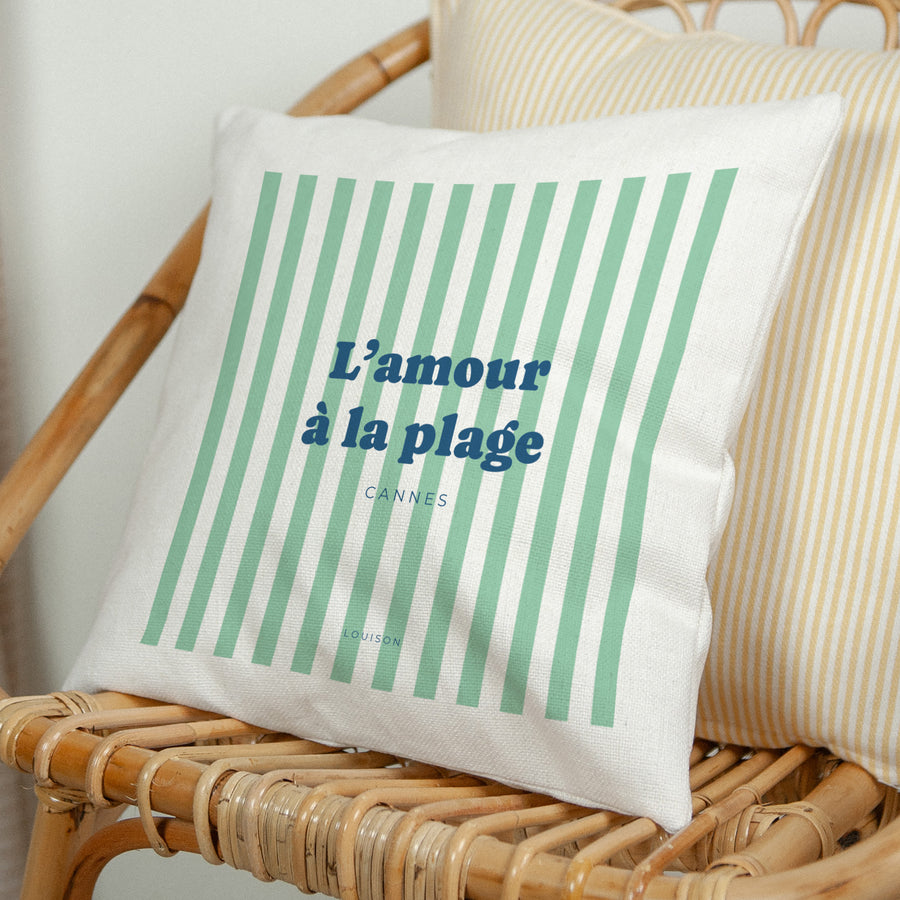 Coussin Objets Beige naturel L'amour à la plage vert photo