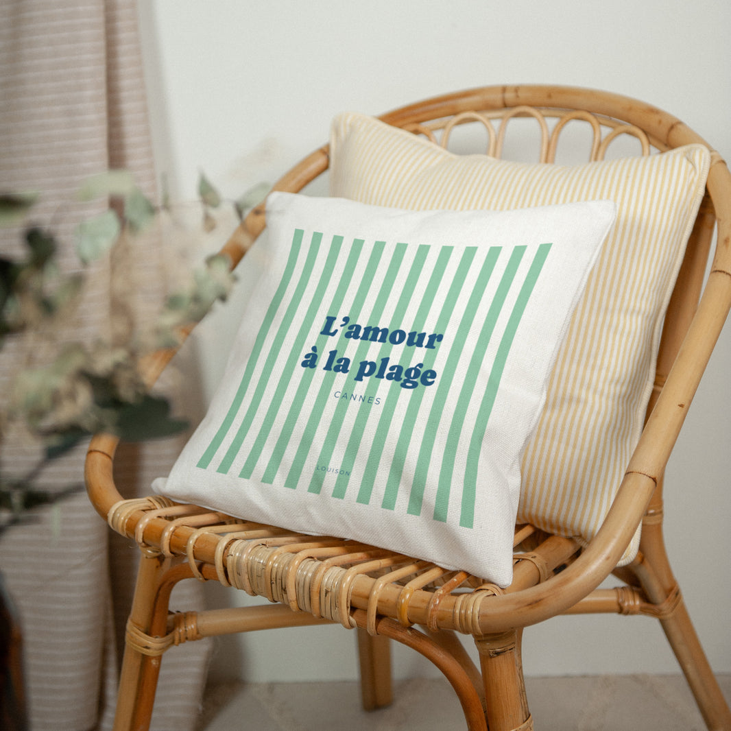 Coussin Objets Beige naturel L'amour à la plage vert photo N° 2