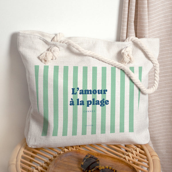 Sac cabas Objets Anse en corde L'amour à la plage vert photo