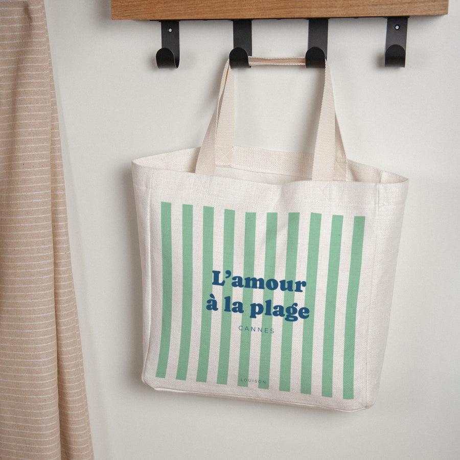 Tote bag Objets Anse en toile L'amour à la plage vert photo