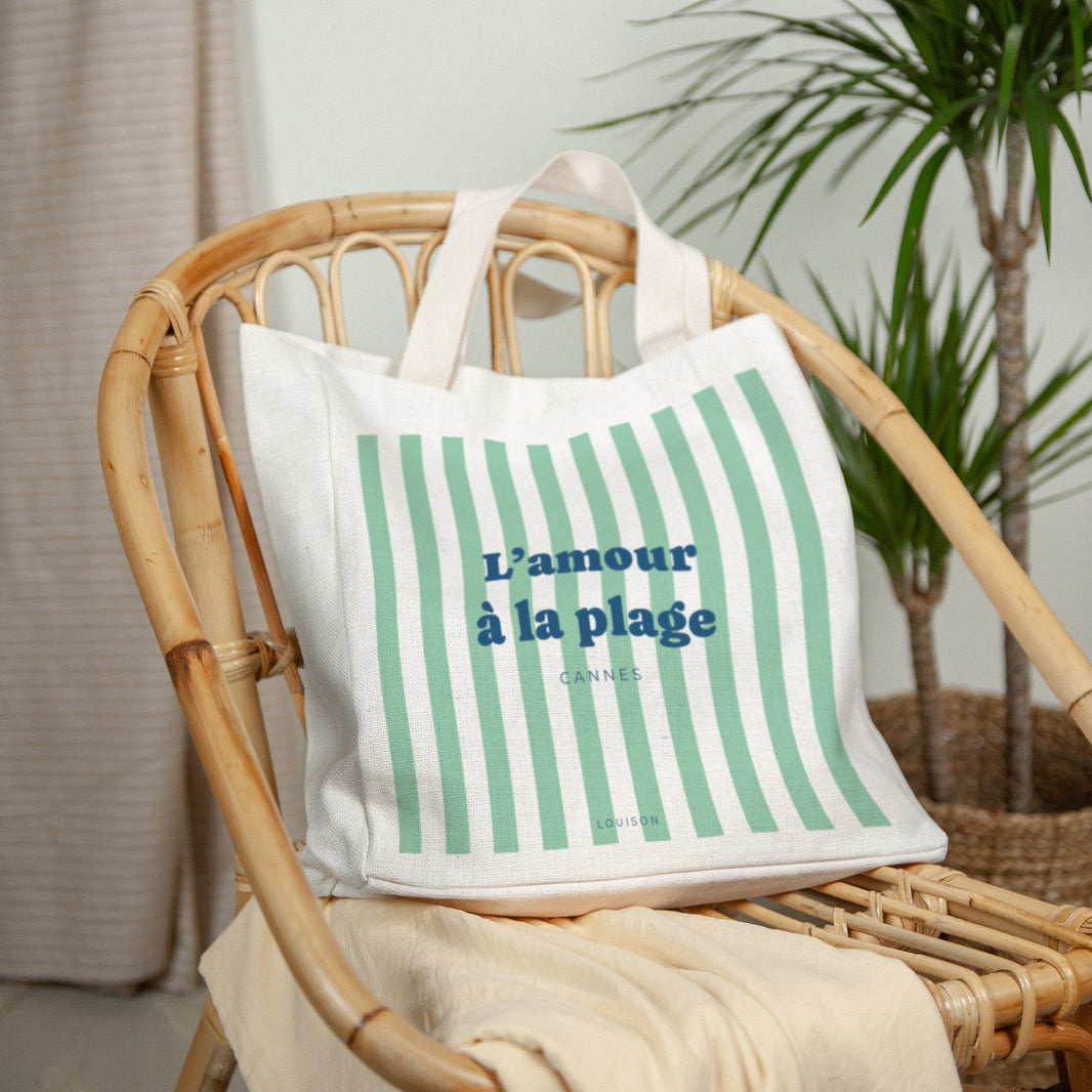 Tote bag Objets Anse en toile L'amour à la plage vert photo N° 2