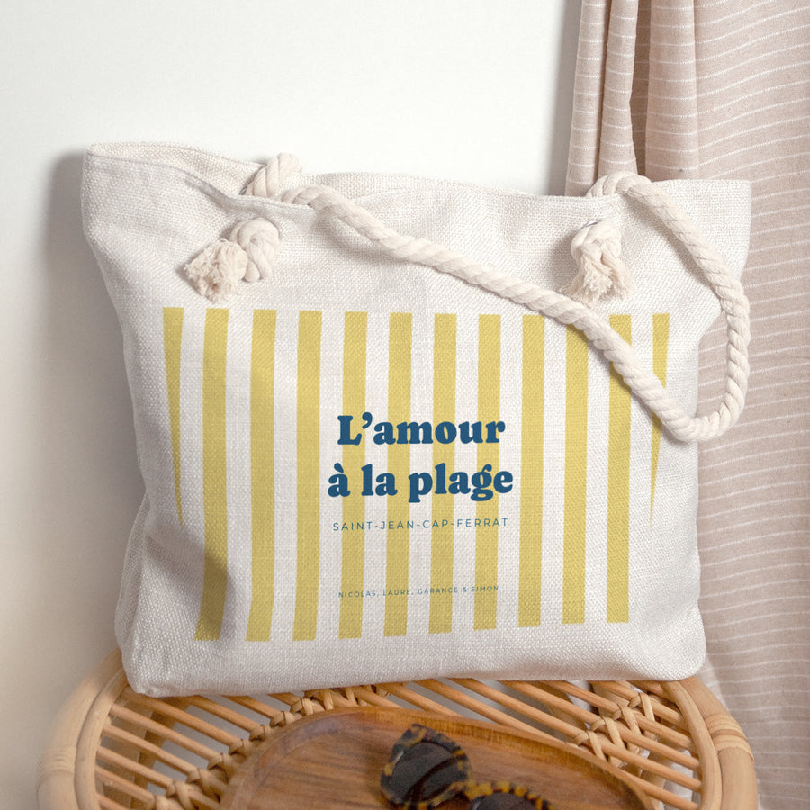Sac cabas Objets Anse en corde L'amour à la plage jaune photo