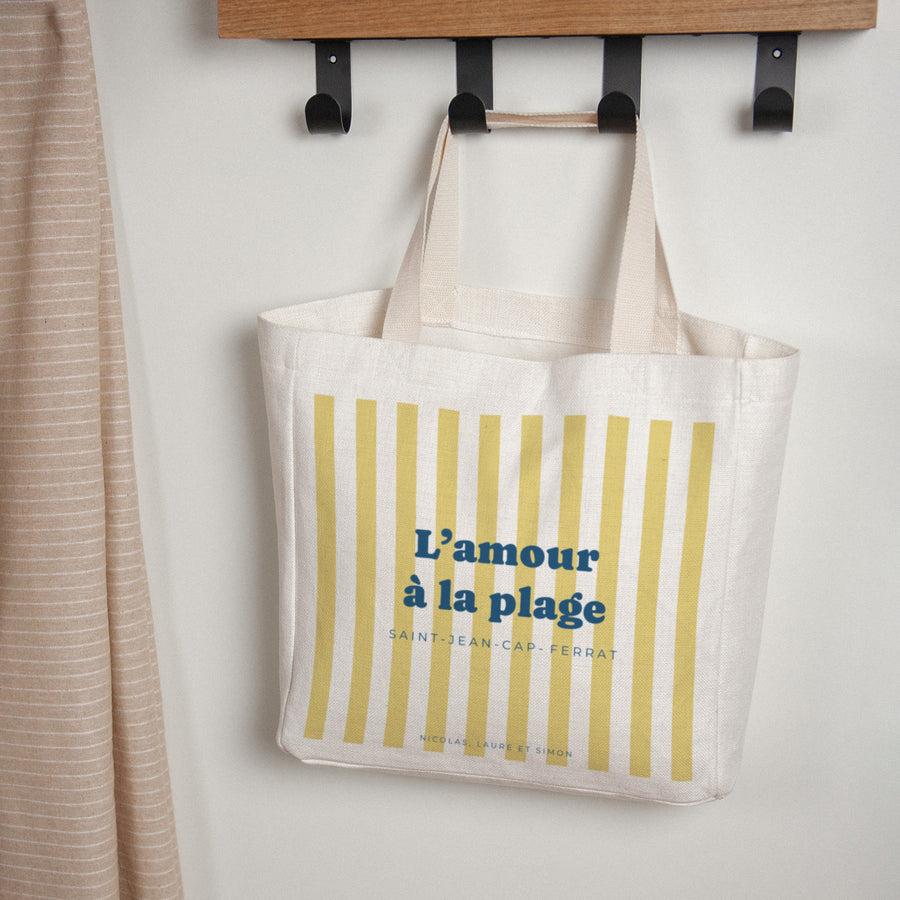 Tote bag Objets Anse en toile L'amour à la plage jaune photo