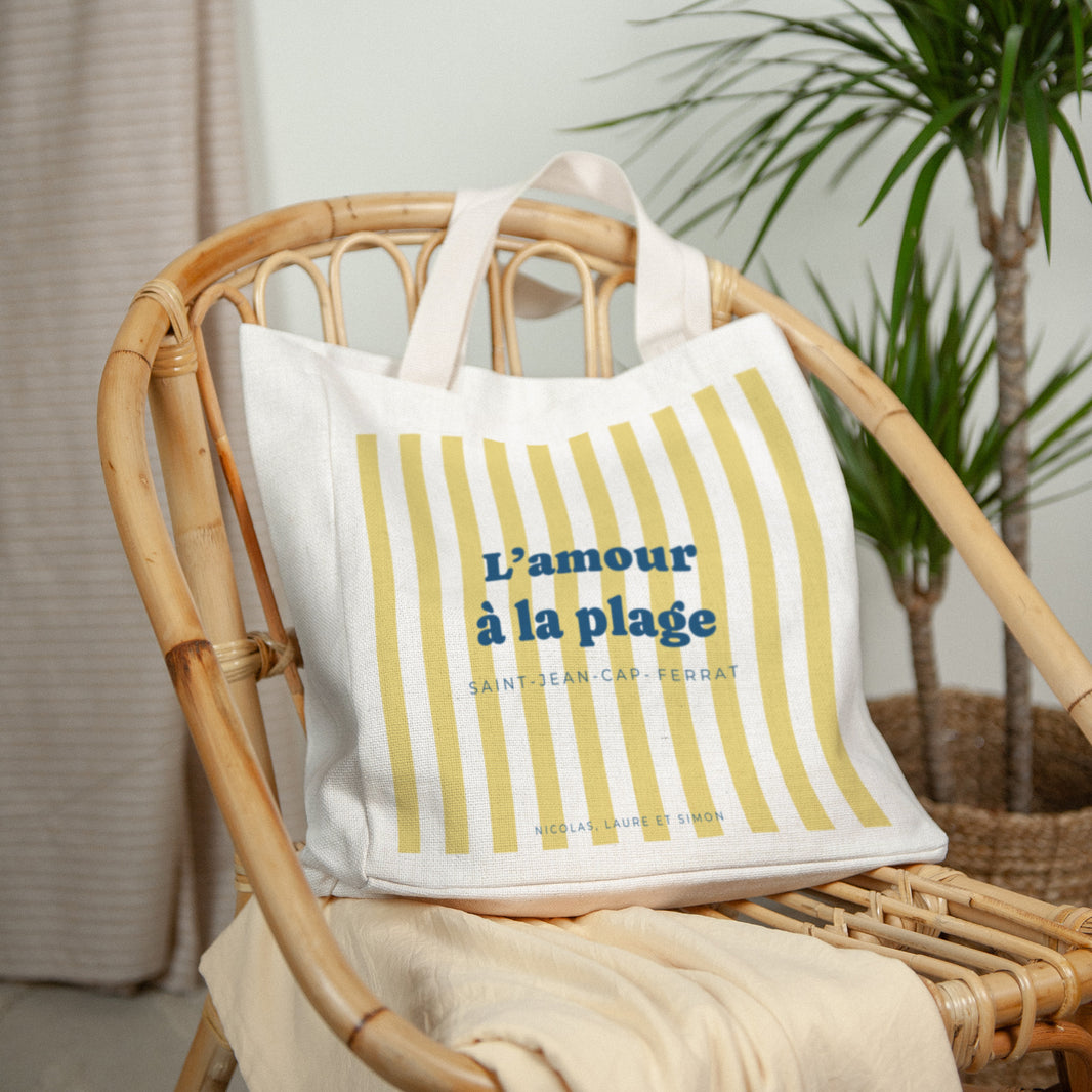 Tote bag Objets Anse en toile L'amour à la plage jaune photo N° 2