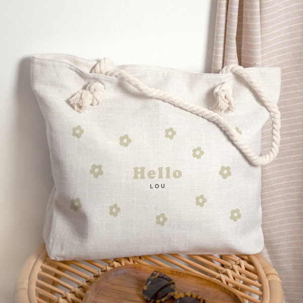 Sac cabas Objets Anse en corde Motif fleur photo