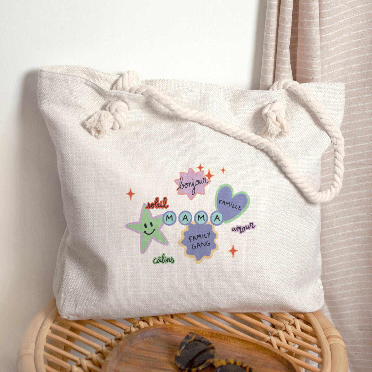 Sac cabas Objets Anse en corde Stickers d'Amour photo N° 1