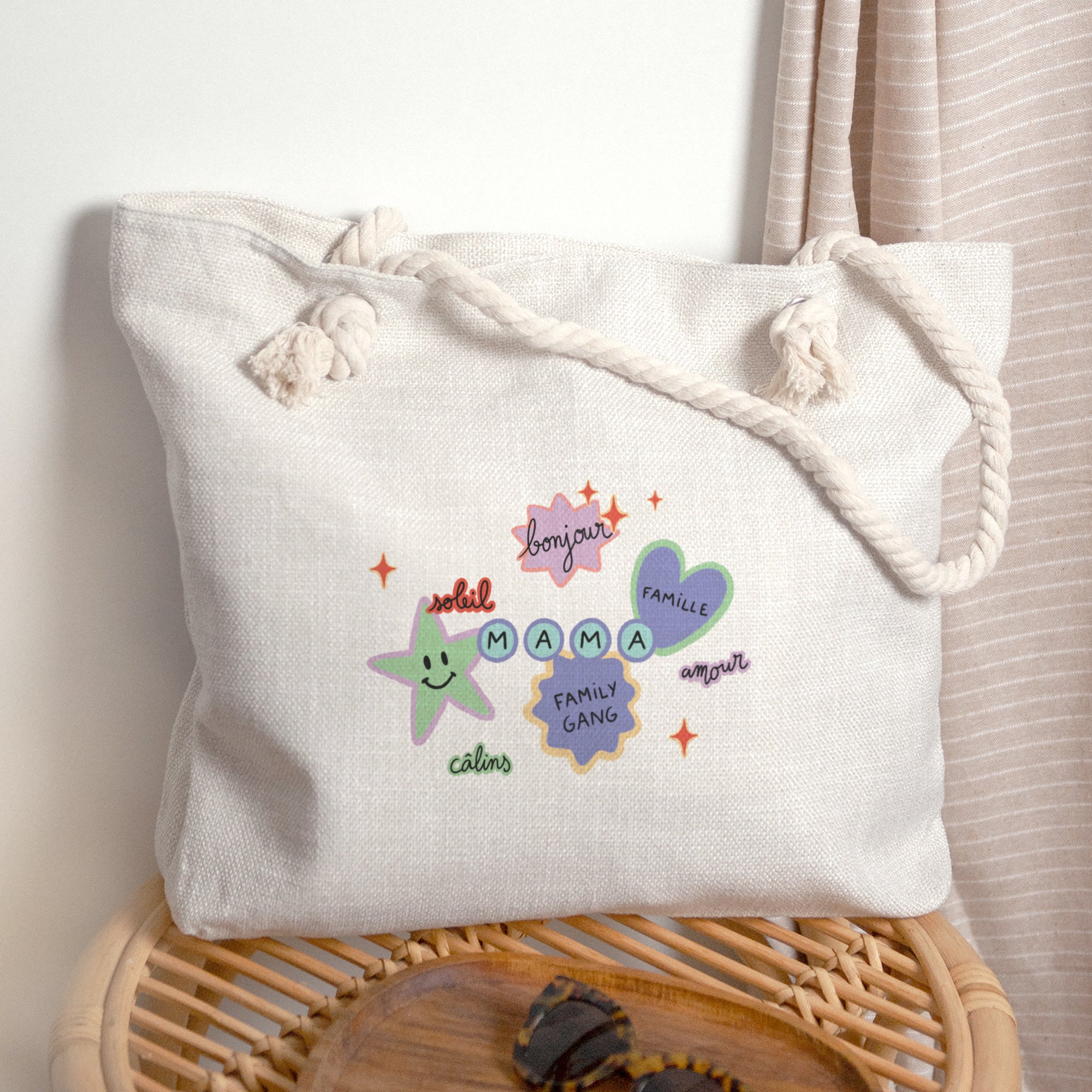 Sac cabas Objets Anse en corde Stickers d'Amour photo N° 1