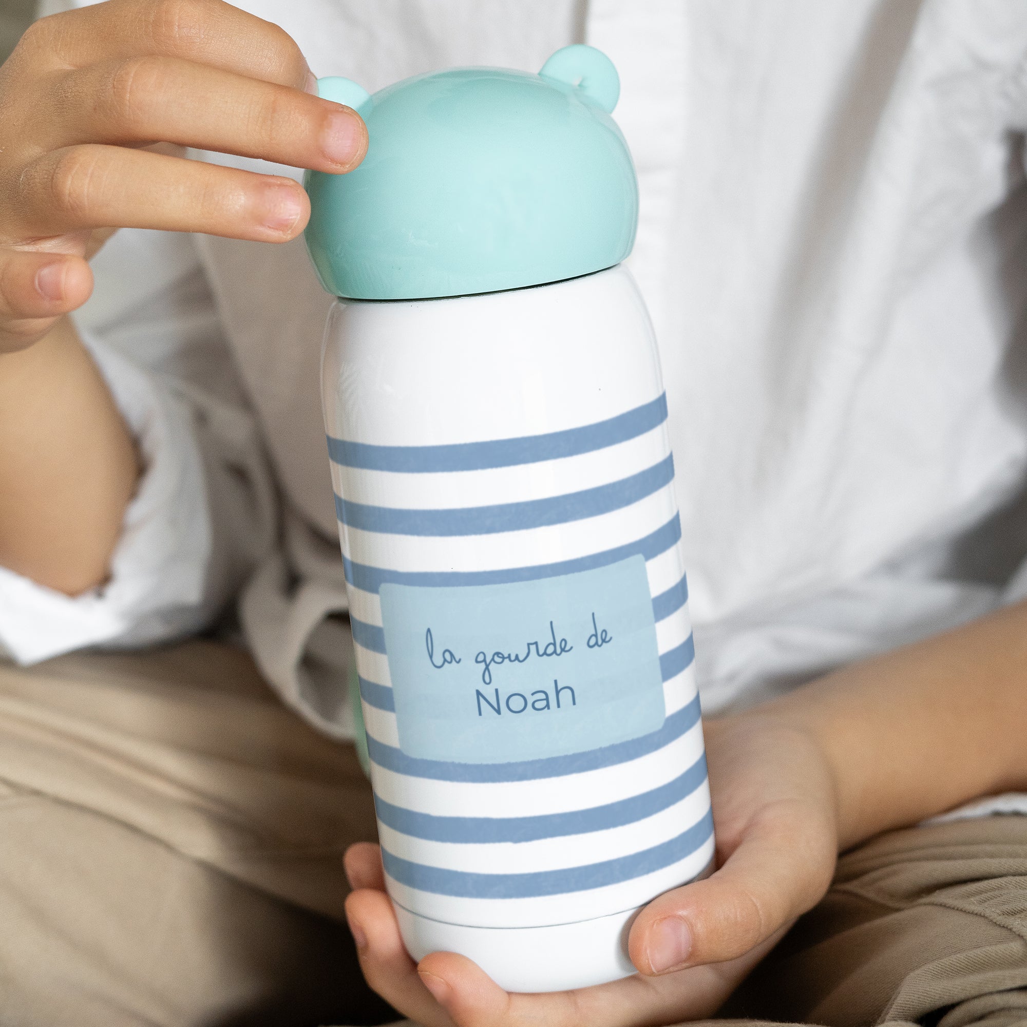 Gourde enfant Objets Bleue, 32 cl Rayures bleues photo N° 1