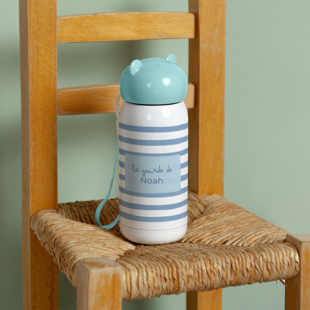 Gourde enfant Objets Bleue, 32 cl Rayures bleues photo N° 4