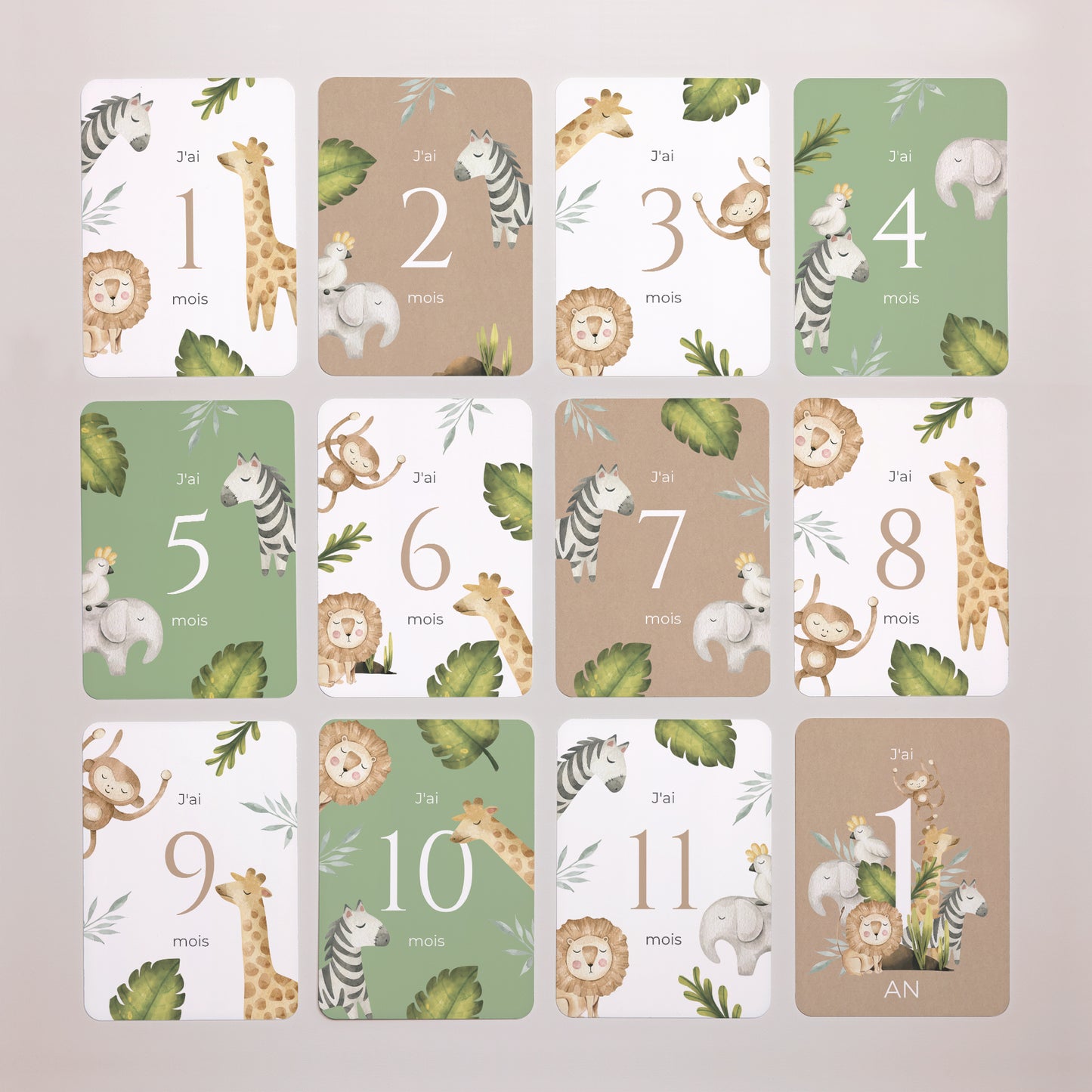 Carte étape bébé Naissance Lot de 12 Jungle Happiness photo N° 1
