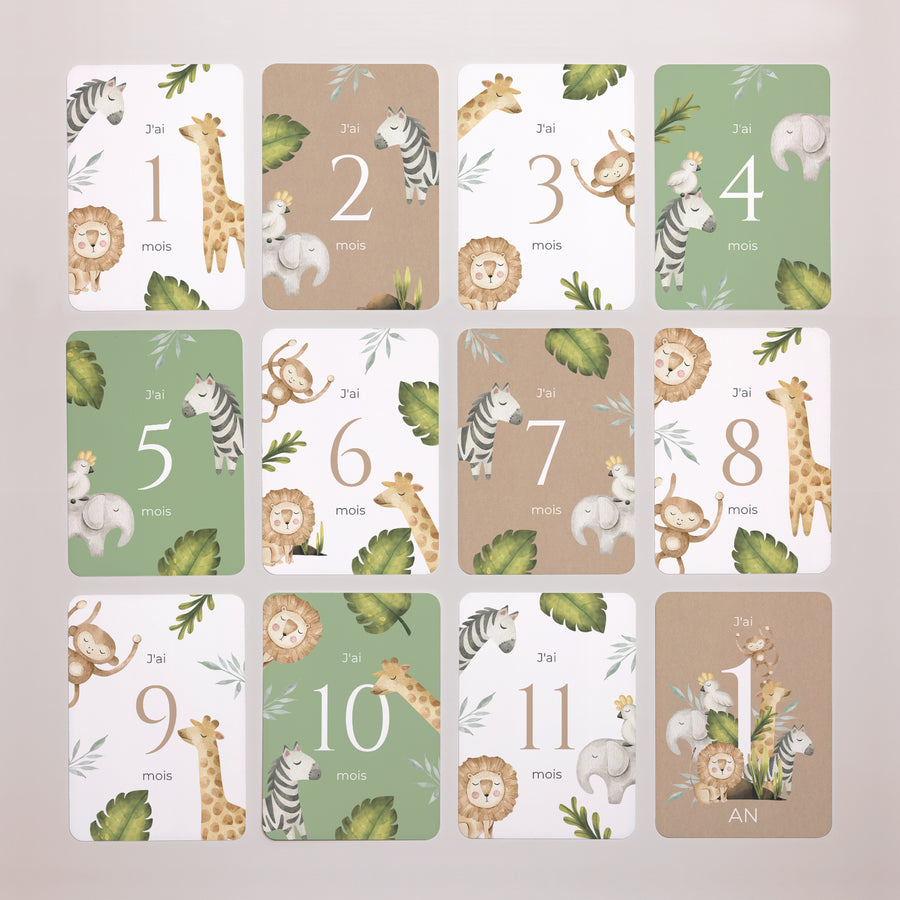 Carte étape bébé Naissance Lot de 12 Jungle Happiness photo